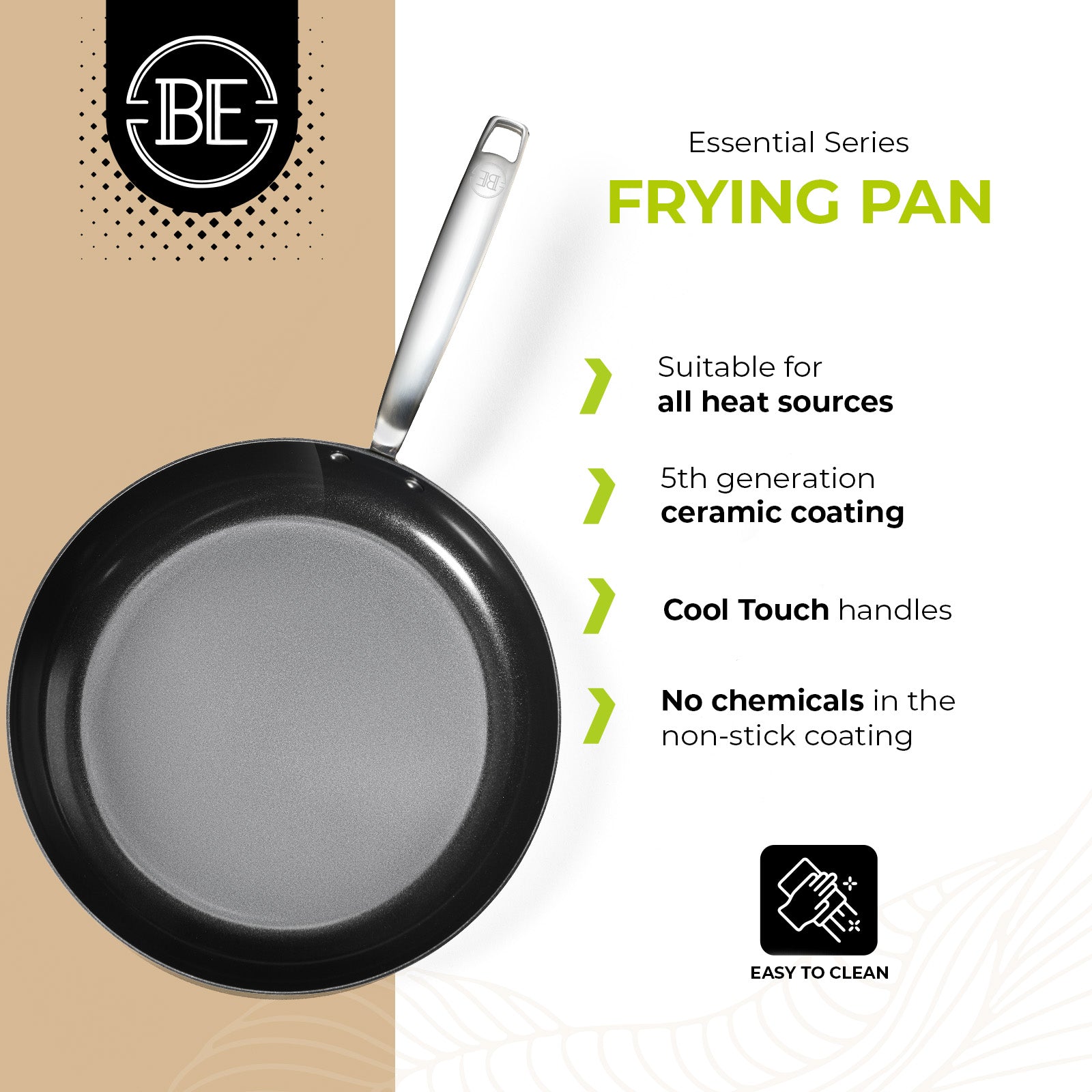 BE | LIVING Essential Series Stainless Steel Black Frying Pans