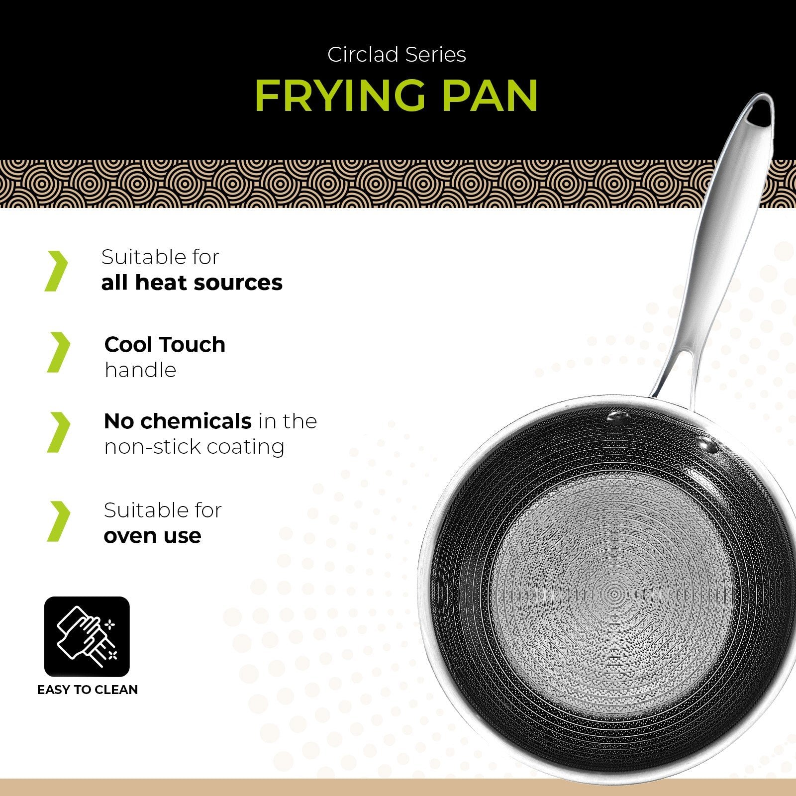 BE | LIVING CIRCLAD Series PFAS‑Free Hybrid Stainless Steel Ceramic Nonstick Fry Pan (Induction Ready)