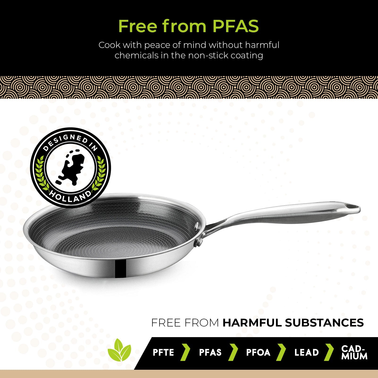 BE | LIVING CIRCLAD Series PFAS‑Free Hybrid Stainless Steel Ceramic Nonstick Fry Pan (Induction Ready)