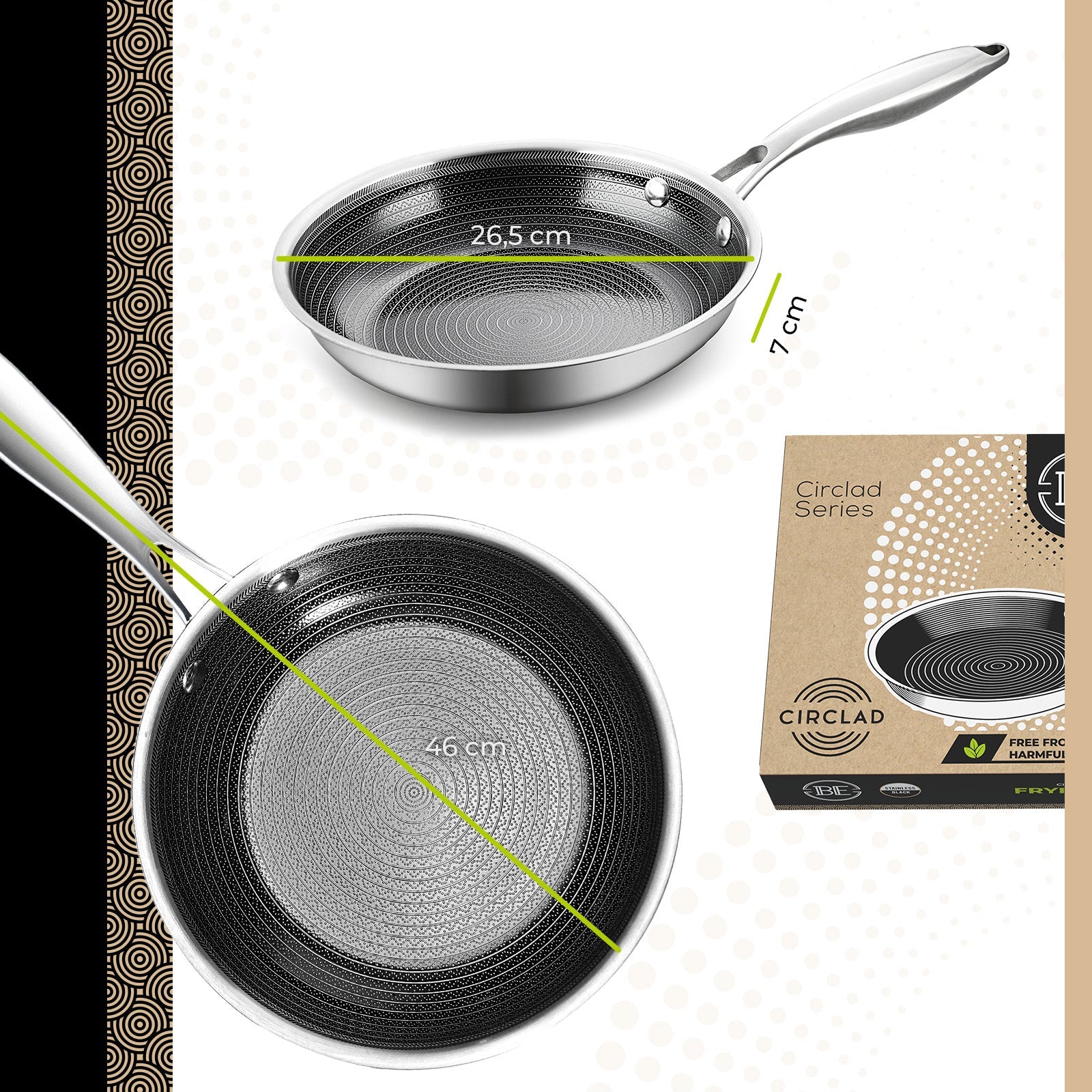BE | LIVING CIRCLAD Series PFAS‑Free Hybrid Stainless Steel Ceramic Nonstick Fry Pan (Induction Ready)