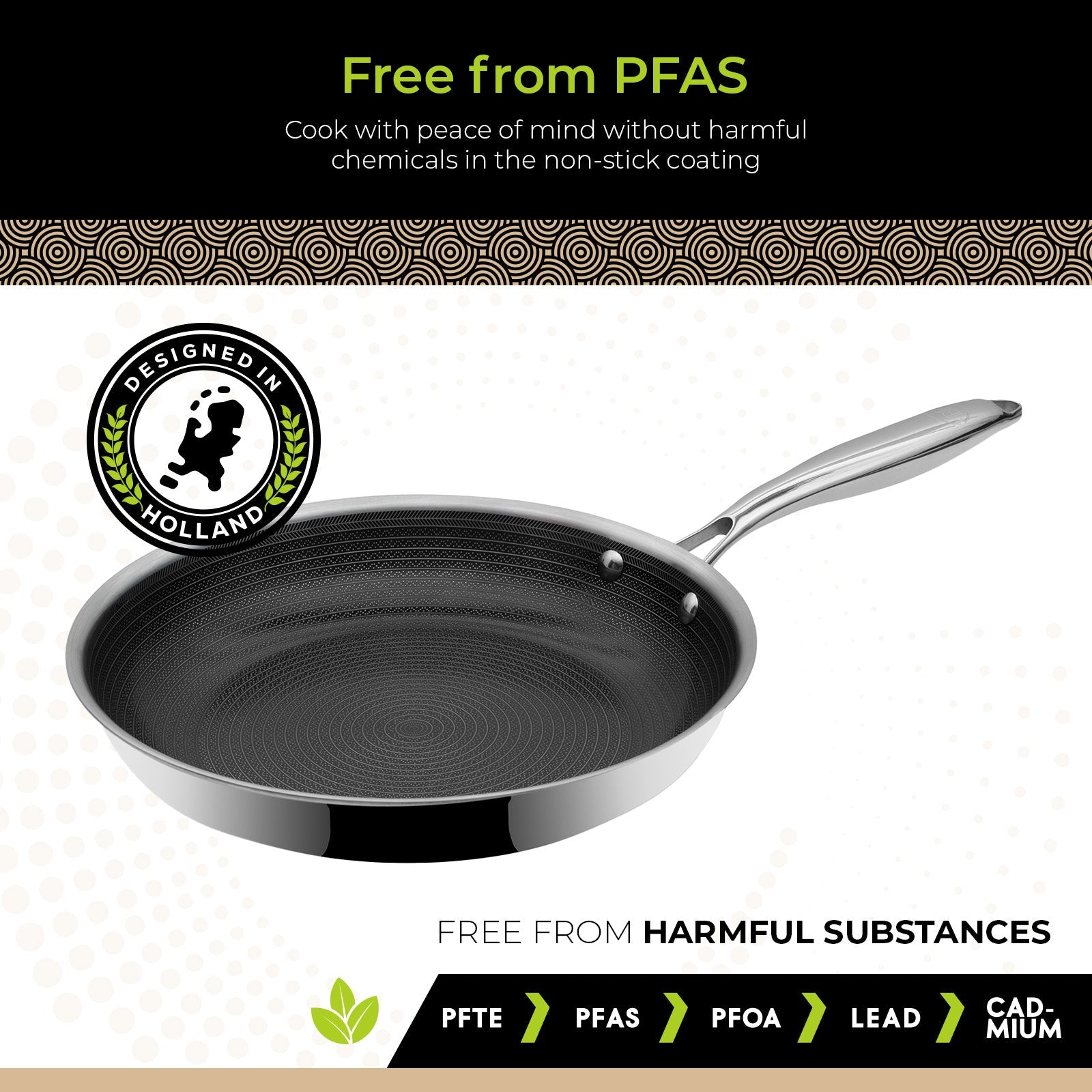 BE | LIVING CIRCLAD Series PFAS‑Free Hybrid Stainless Steel Ceramic Nonstick Fry Pan (Induction Ready)