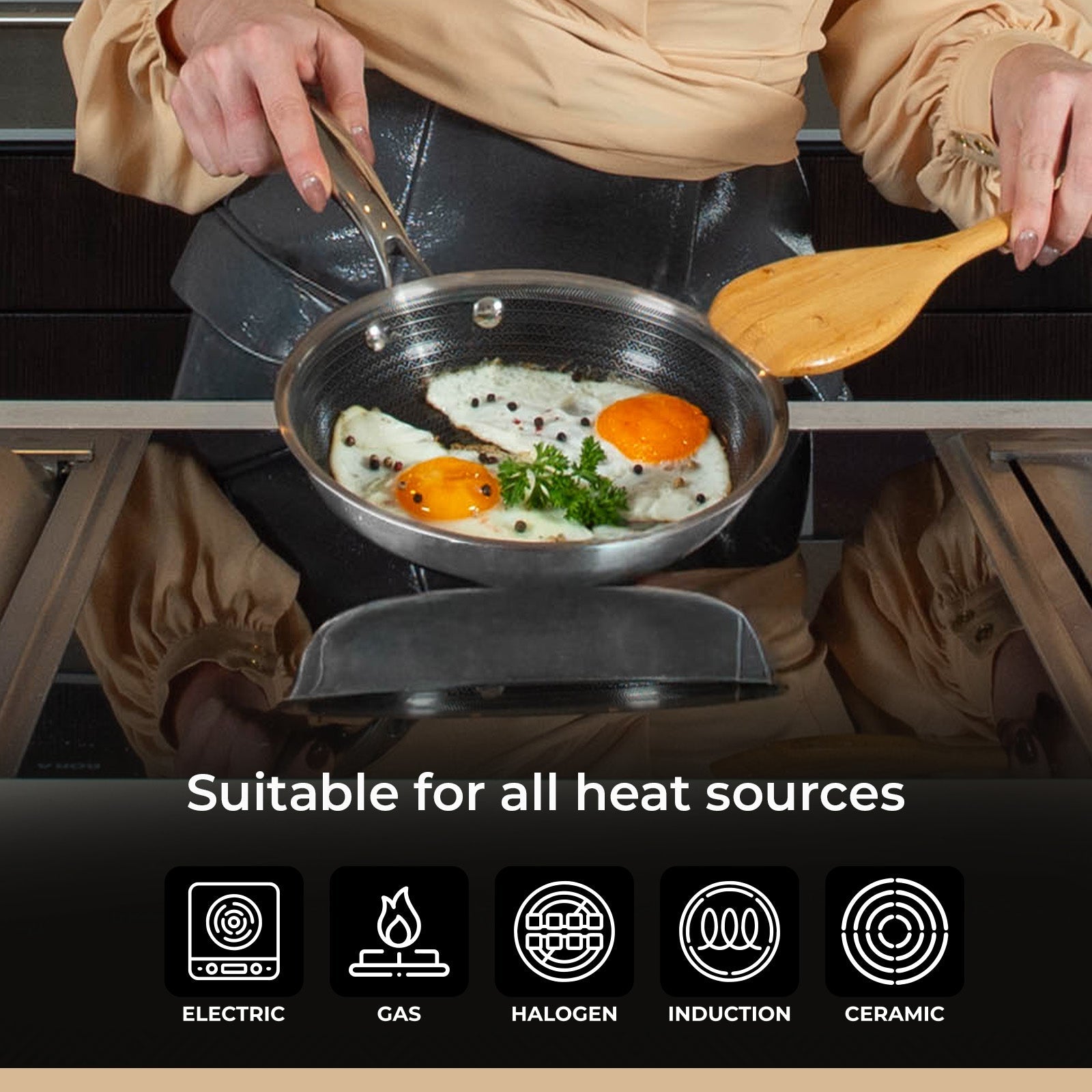 BE | LIVING CIRCLAD Series PFAS‑Free Hybrid Stainless Steel Ceramic Nonstick Fry Pan (Induction Ready)