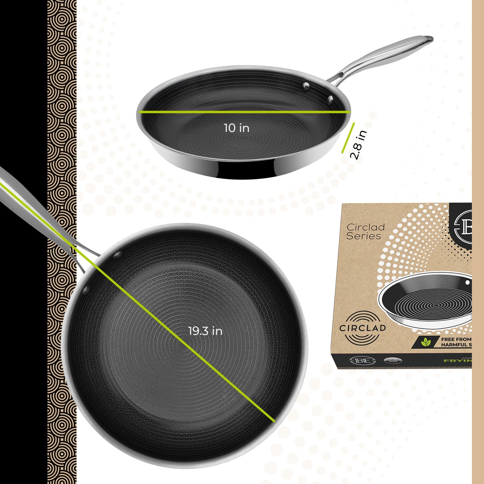 BE | LIVING CIRCLAD Series PFAS‑Free Hybrid Stainless Steel Ceramic Nonstick Fry Pan (Induction Ready)