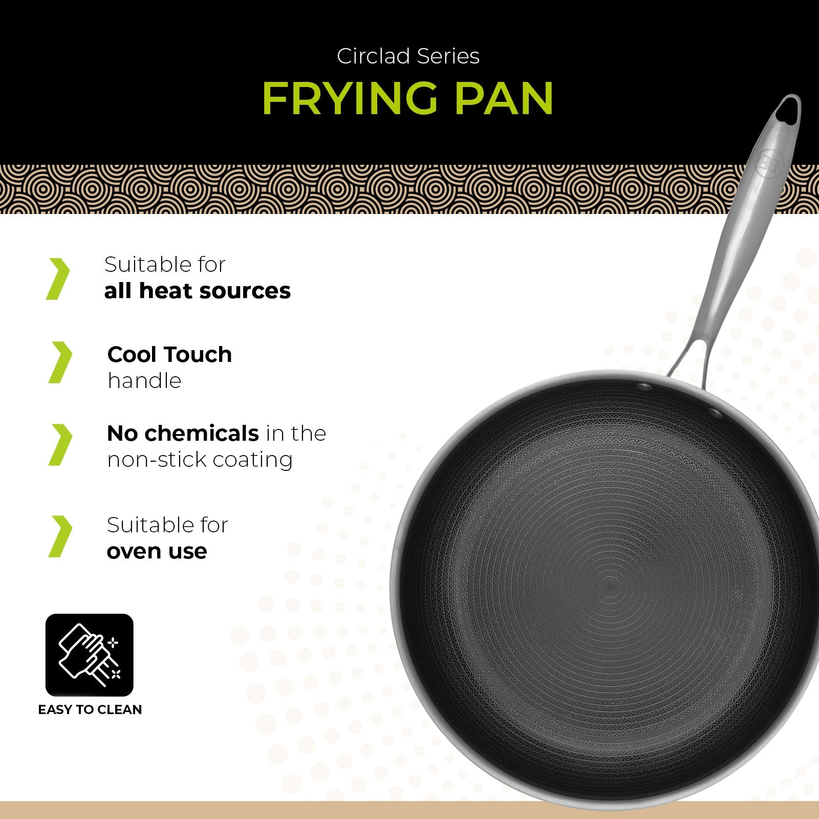 BE | LIVING CIRCLAD Series PFAS‑Free Hybrid Stainless Steel Ceramic Nonstick Fry Pan (Induction Ready)