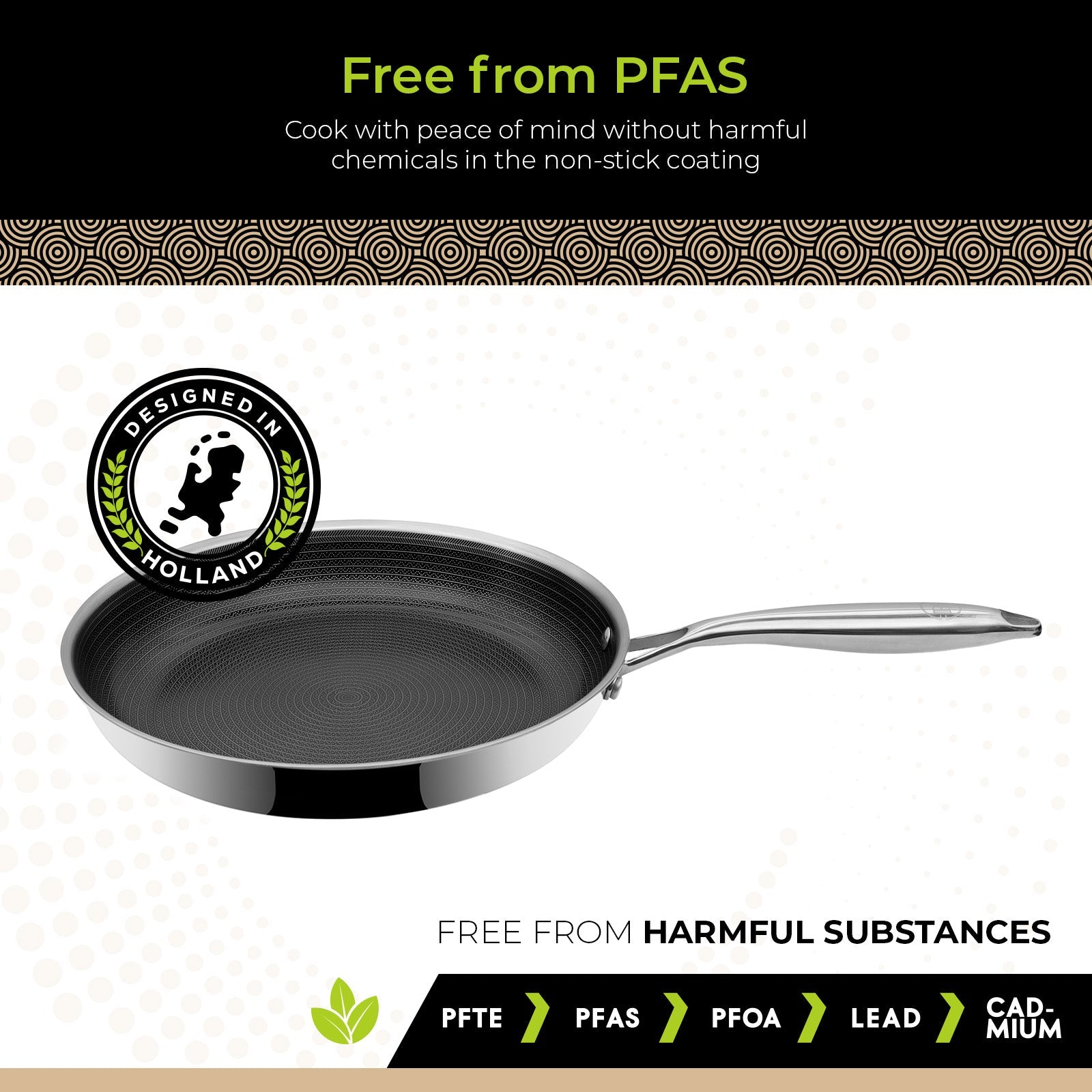 BE | LIVING CIRCLAD Series PFAS‑Free Hybrid Stainless Steel Ceramic Nonstick Fry Pan (Induction Ready)