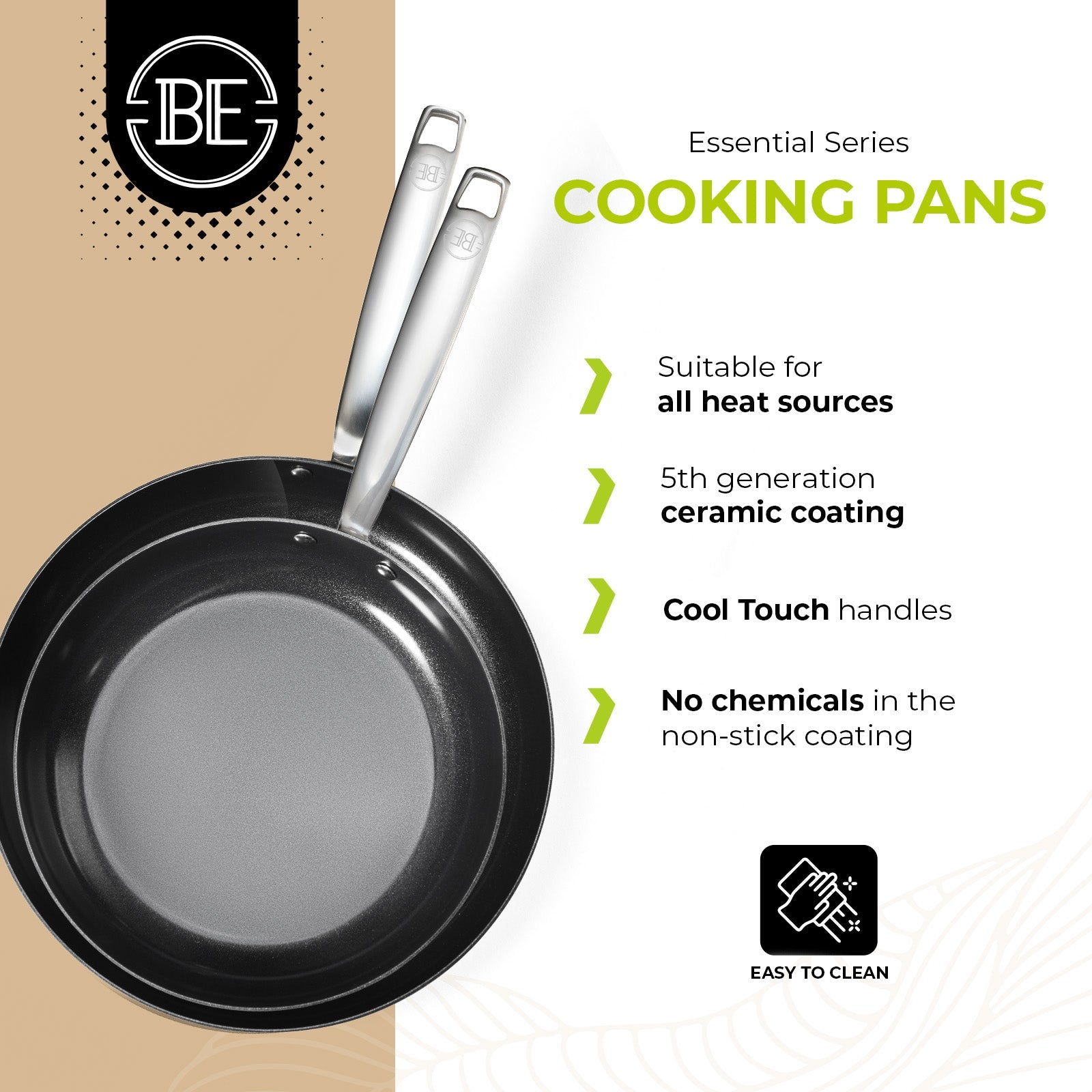 BE | LIVING Essential Series Stainless Steel Black Frying Pan Set - 2 pieces , 3 pieces