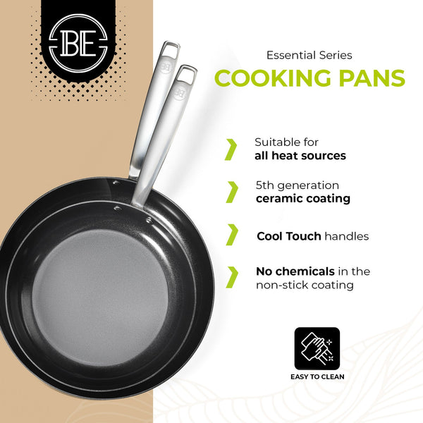 BE | LIVING Essential Series Stainless Steel Black Frying Pan Set - 2 pieces , 3 pieces