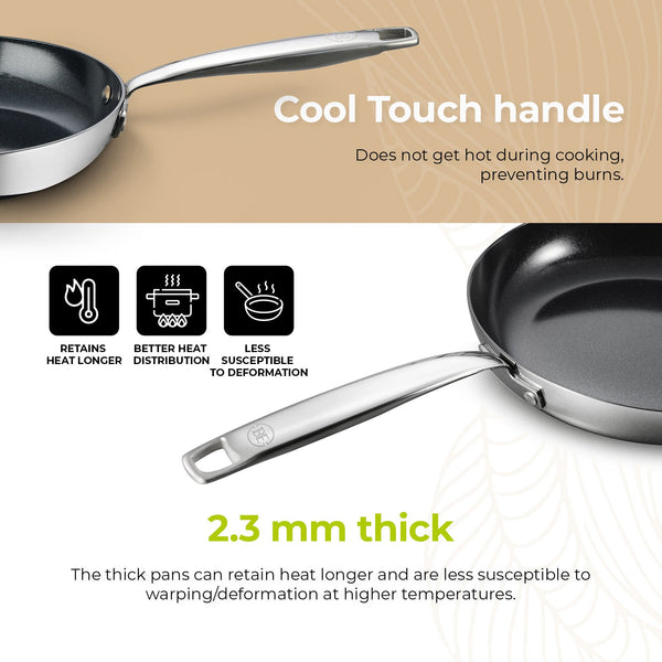 BE | LIVING Essential Series Stainless Steel Black Frying Pan Set - 2 pieces , 3 pieces