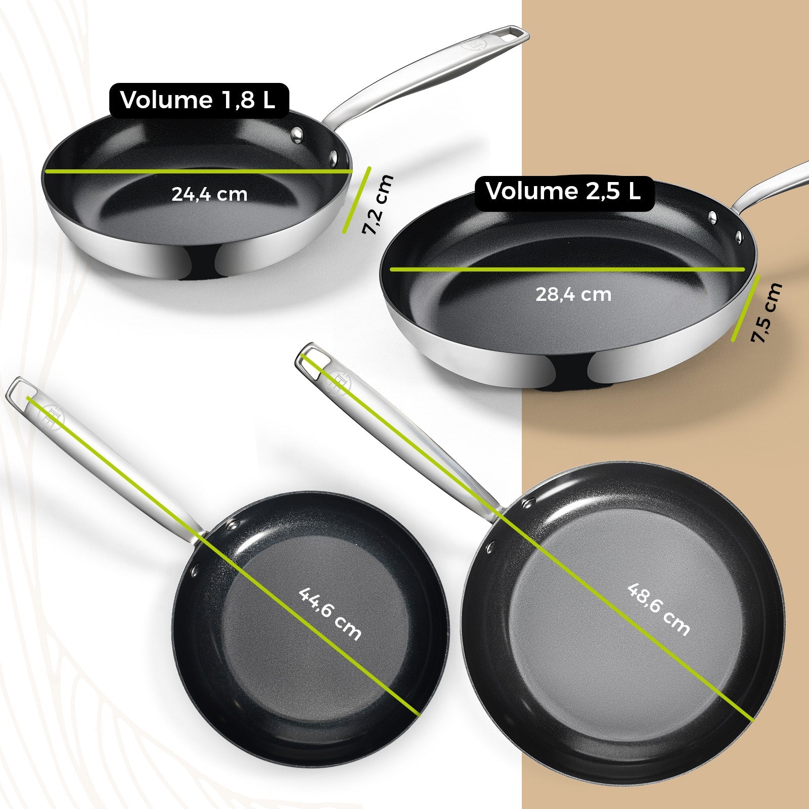 BE | LIVING Essential Series Stainless Steel Black Frying Pan Set - 2 pieces , 3 pieces