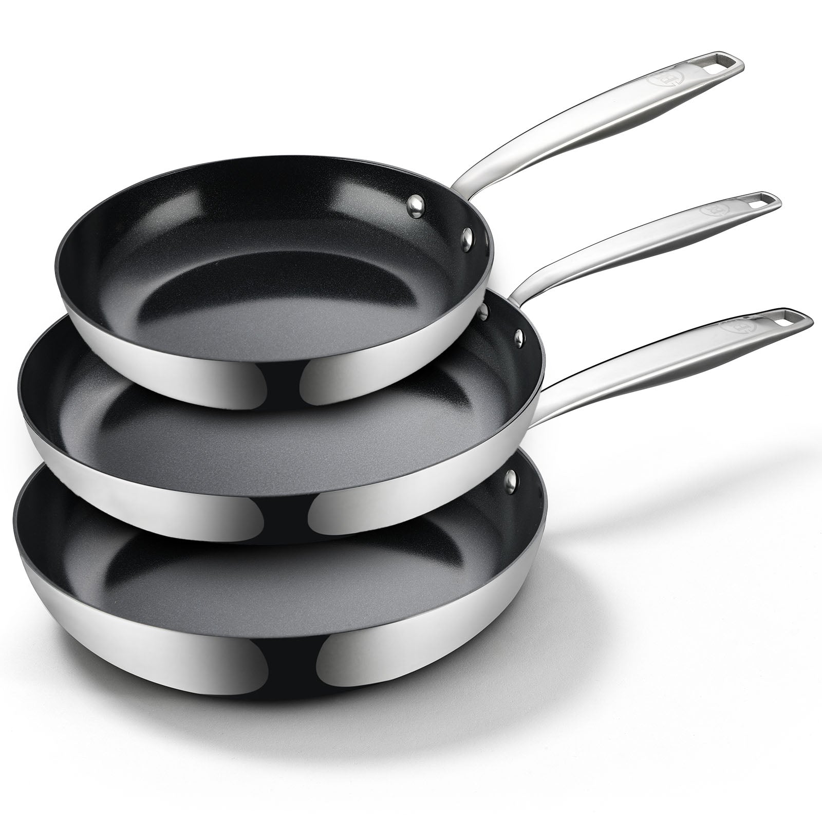 BE | LIVING Essential Series Stainless Steel Black Frying Pan Set - 2 pieces , 3 pieces