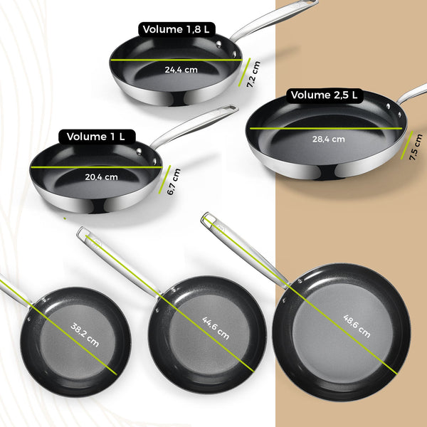 BE | LIVING Essential Series Stainless Steel Black Frying Pan Set - 2 pieces , 3 pieces