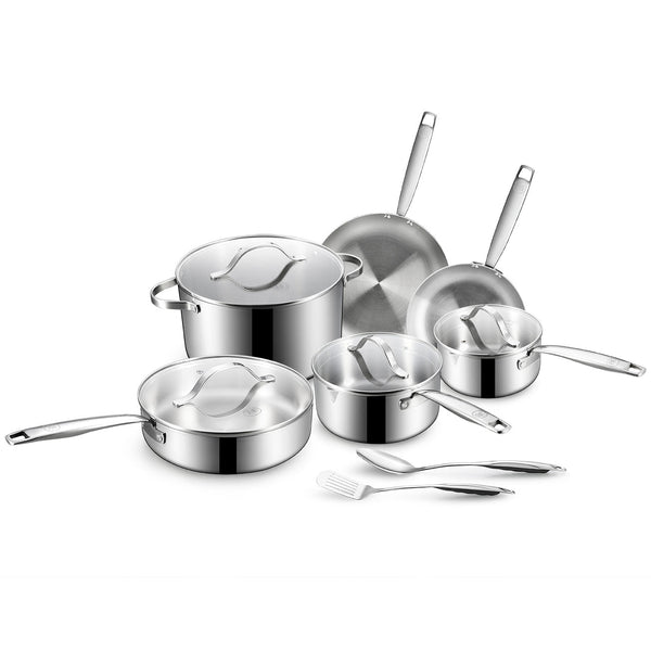 BE | LIVING Essential Series Tri-Ply Stainless Steel 12-Piece Cookware Set