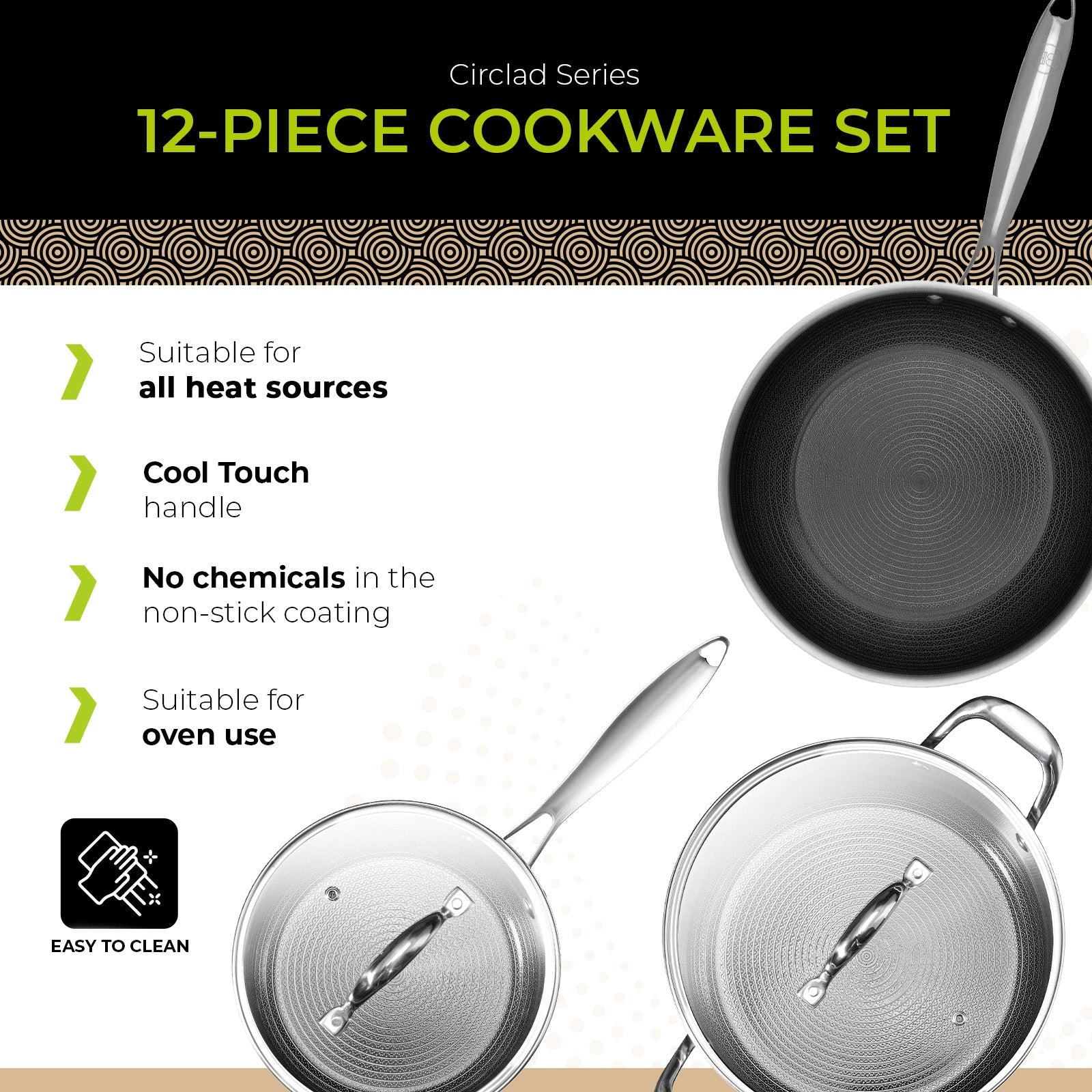 BE | LIVING CIRCLAD Series 12-Piece Nonstick Cookware Set