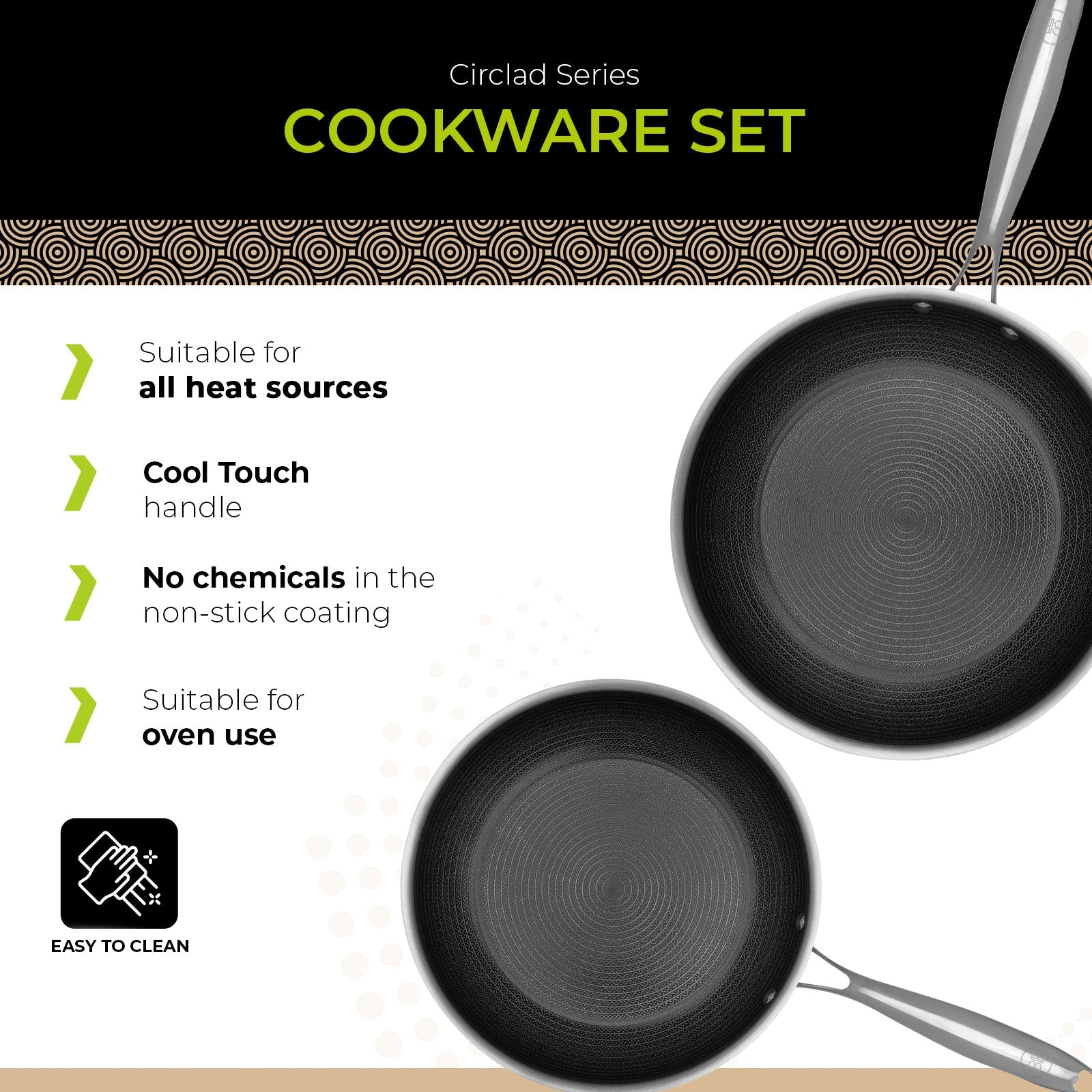 BE | LIVING CIRCLAD Series 2-Piece Stainless Steel Nonstick Fry Pan Set 10