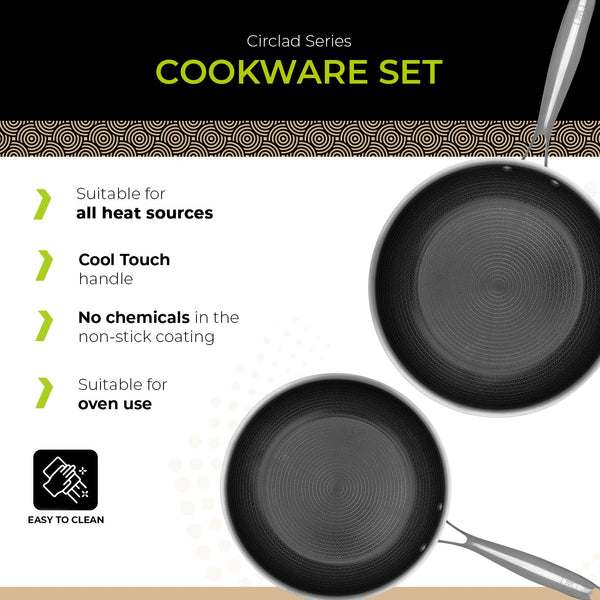 BE | LIVING CIRCLAD Series 2-Piece Stainless Steel Nonstick Fry Pan Set 10