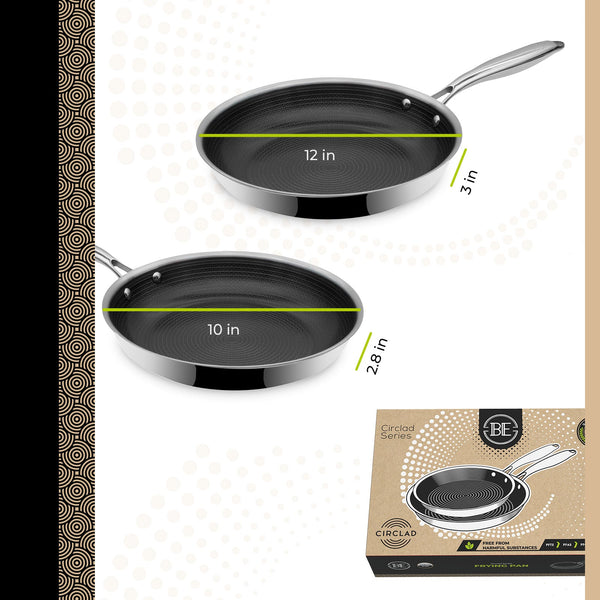 BE | LIVING CIRCLAD Series 2-Piece Stainless Steel Nonstick Fry Pan Set 10