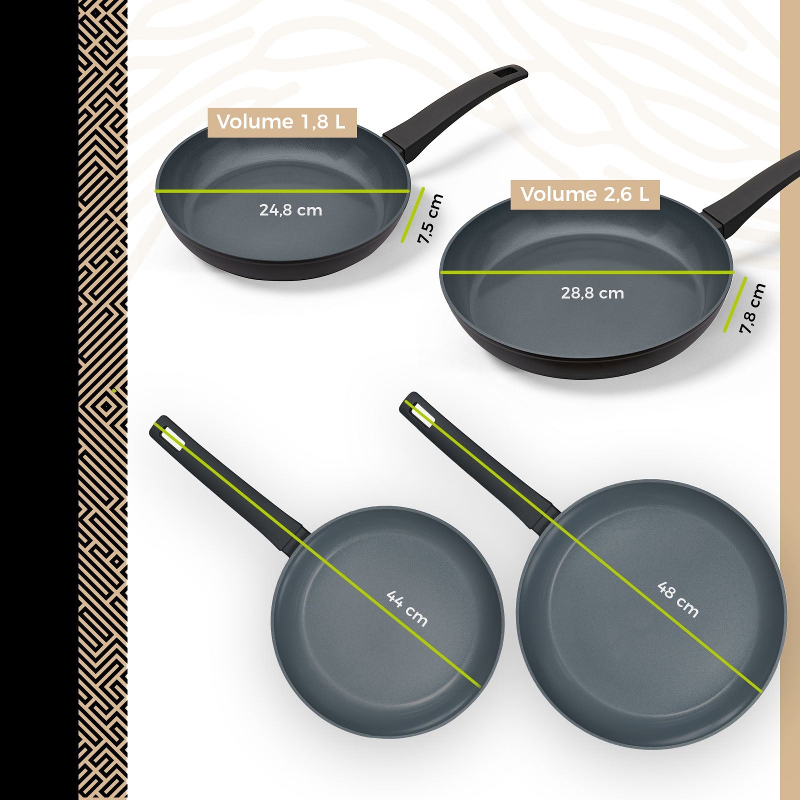 BE | LIVING Delight Series Frying Pan Set Black - 2 pieces, 3 pieces