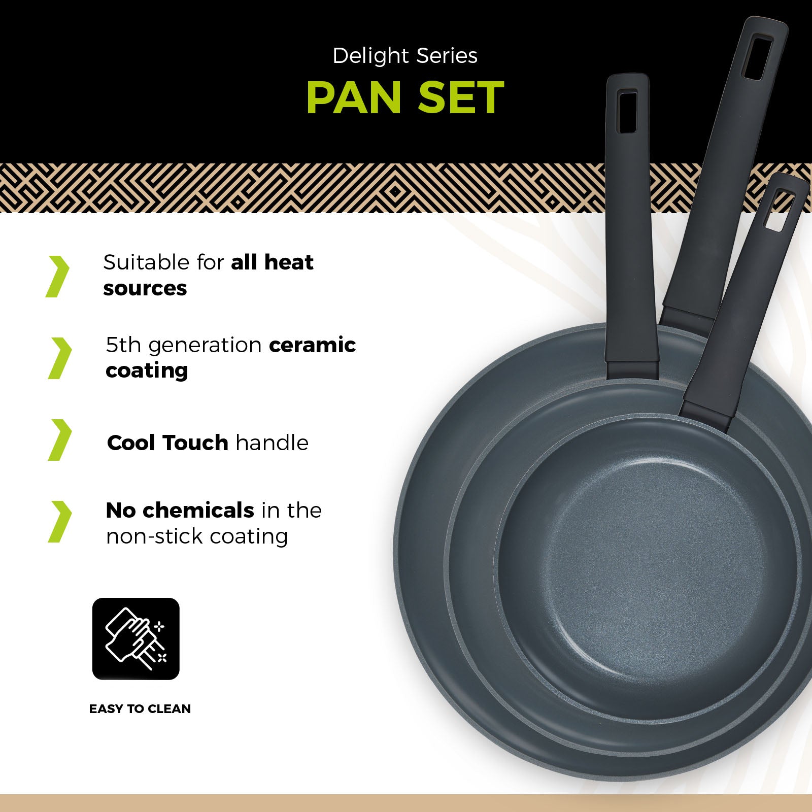 BE | LIVING Delight Series Frying Pan Set Black - 2 pieces, 3 pieces