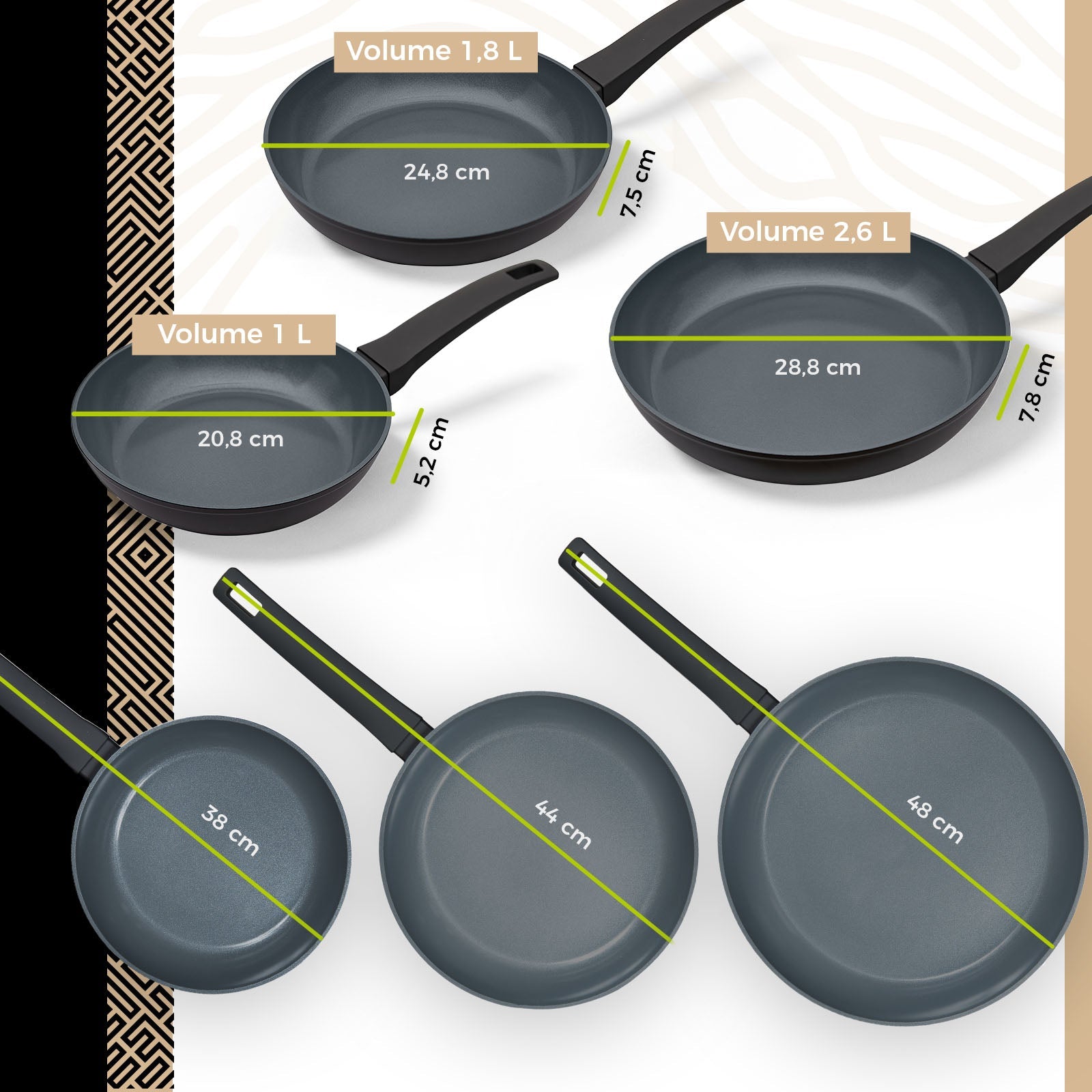 BE | LIVING Delight Series Frying Pan Set Black - 2 pieces, 3 pieces