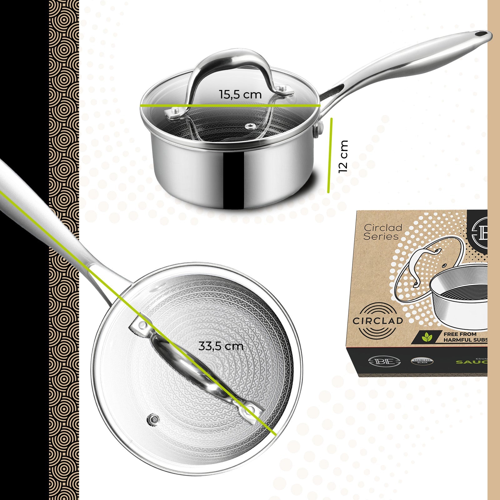 BE | LIVING CIRCLAD Series 2-Quart Hybrid Nonstick Saucepan with Lid 7”