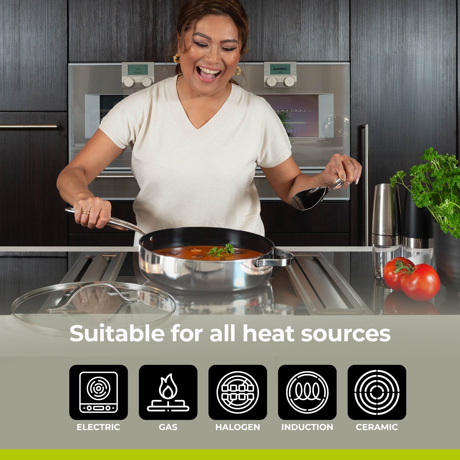 BE | LIVING Essential Series Stainless Steel Black Sauté Pan with Lid Ø 28 cm