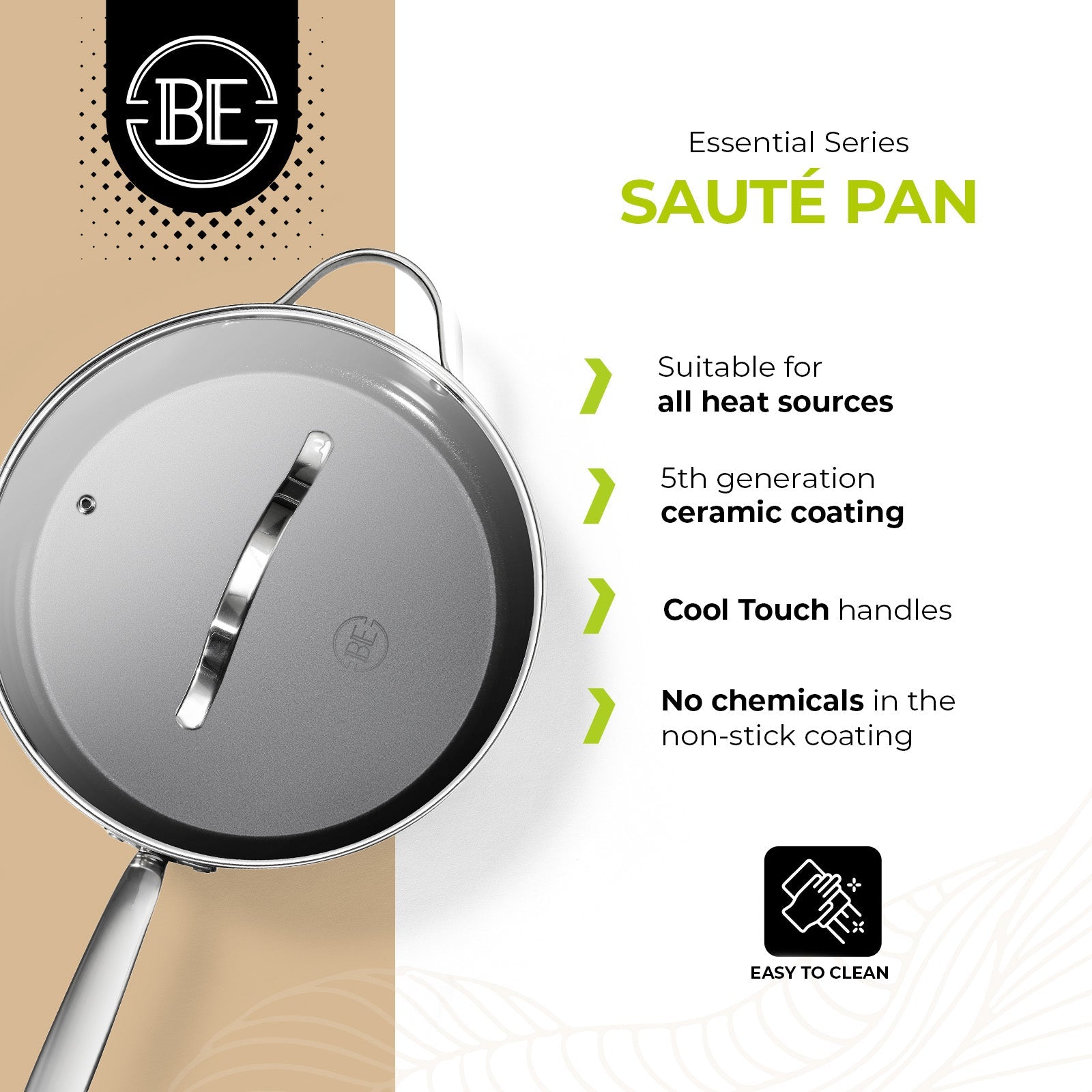 BE | LIVING Essential Series Stainless Steel Black Sauté Pan with Lid Ø 28 cm