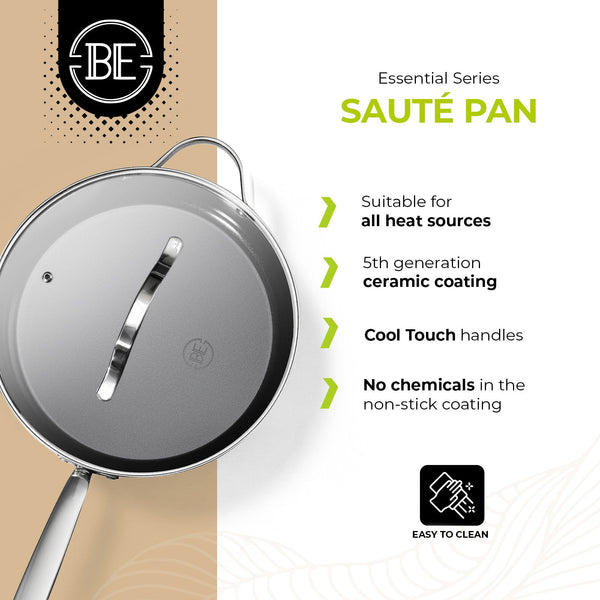 BE | LIVING Essential Series Stainless Steel Black Sauté Pan with Lid Ø 28 cm