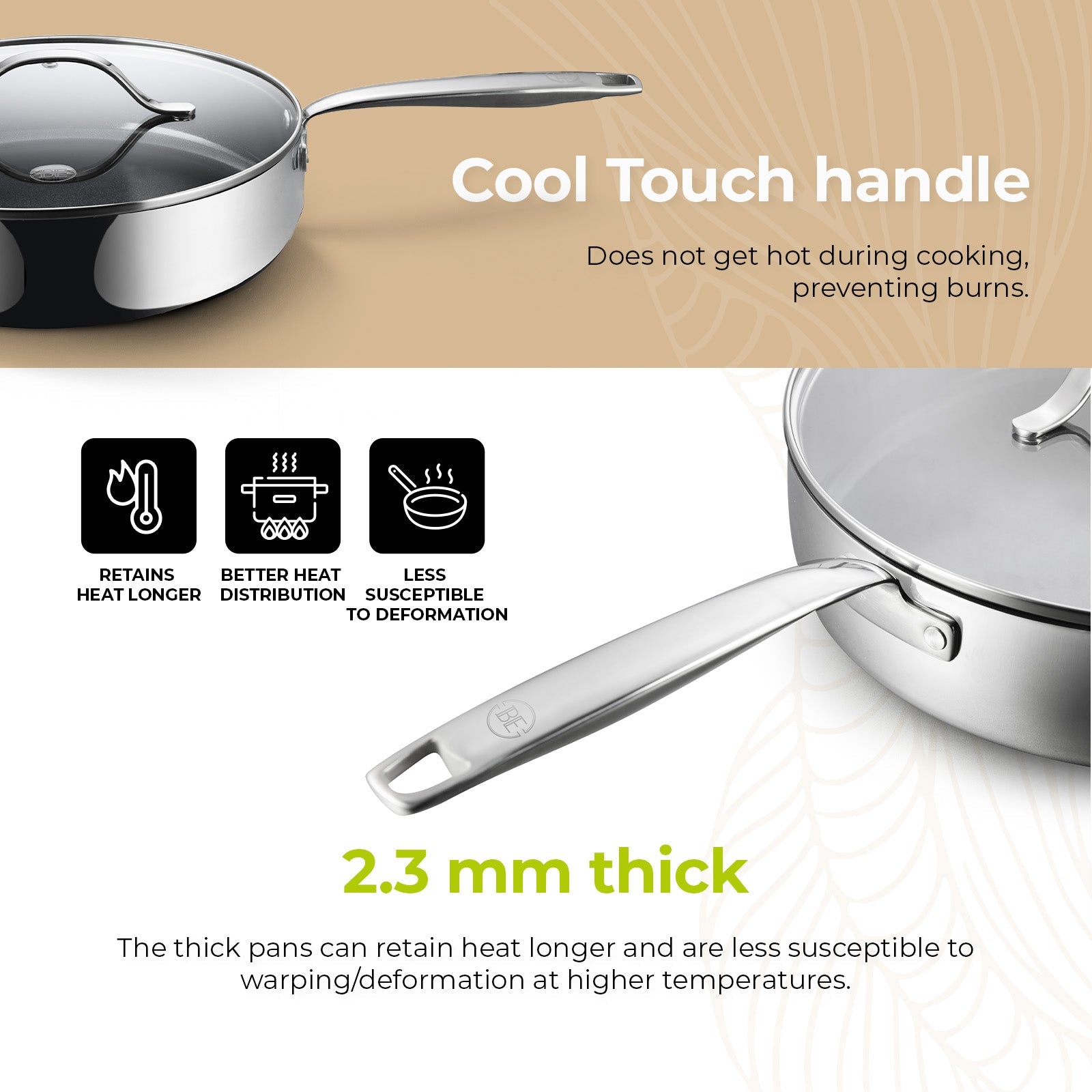 BE | LIVING Essential Series Stainless Steel Black Sauté Pan with Lid Ø 28 cm