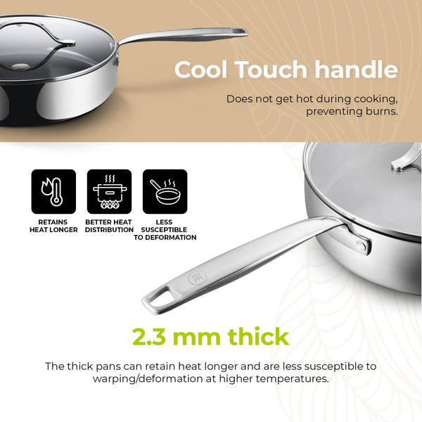 BE | LIVING Essential Series Stainless Steel Black Sauté Pan with Lid Ø 28 cm