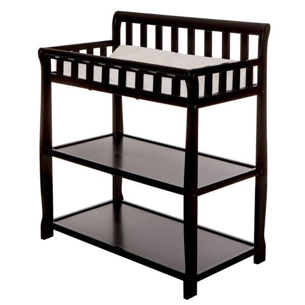 Modern Black Wooden Baby Changing Table with Safety Rail Mattress Pad and Strap