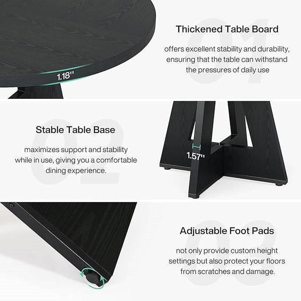 Modern Farmhouse 47-inch Round Kitchen Dining Table in Black Wood Finish