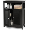Black Farmhouse Bathroom Linen Cabinet with Louvered Doors and Open Shelf