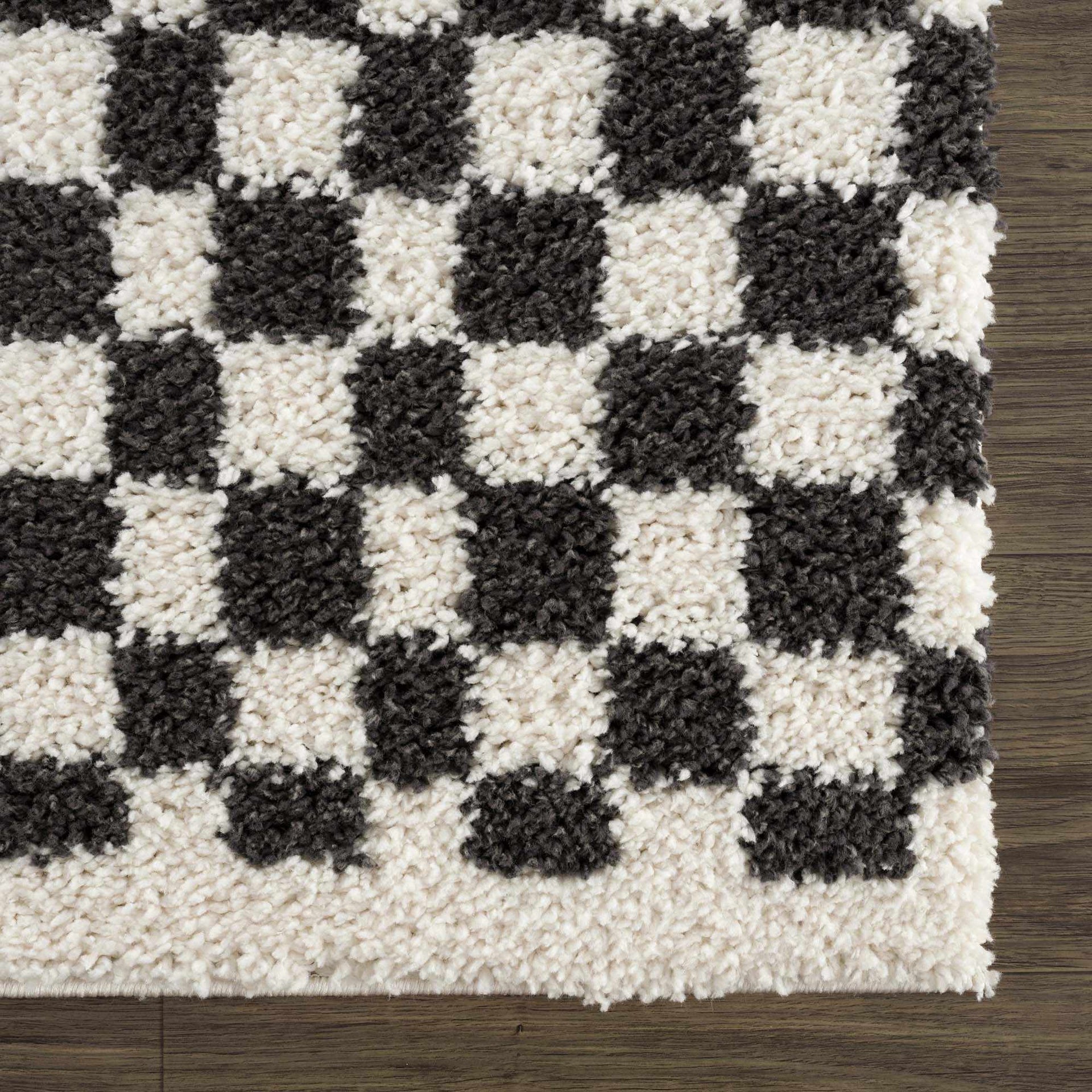 Kieu Black & White Checkered Shag Rug