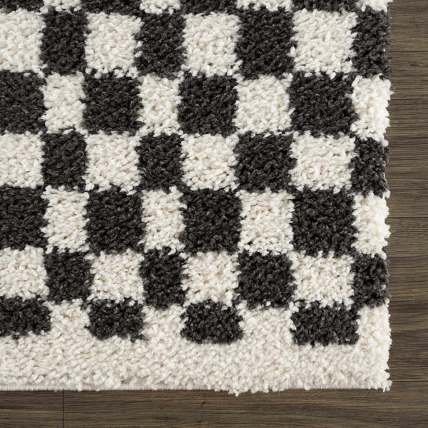 Kieu Black & White Checkered Shag Rug