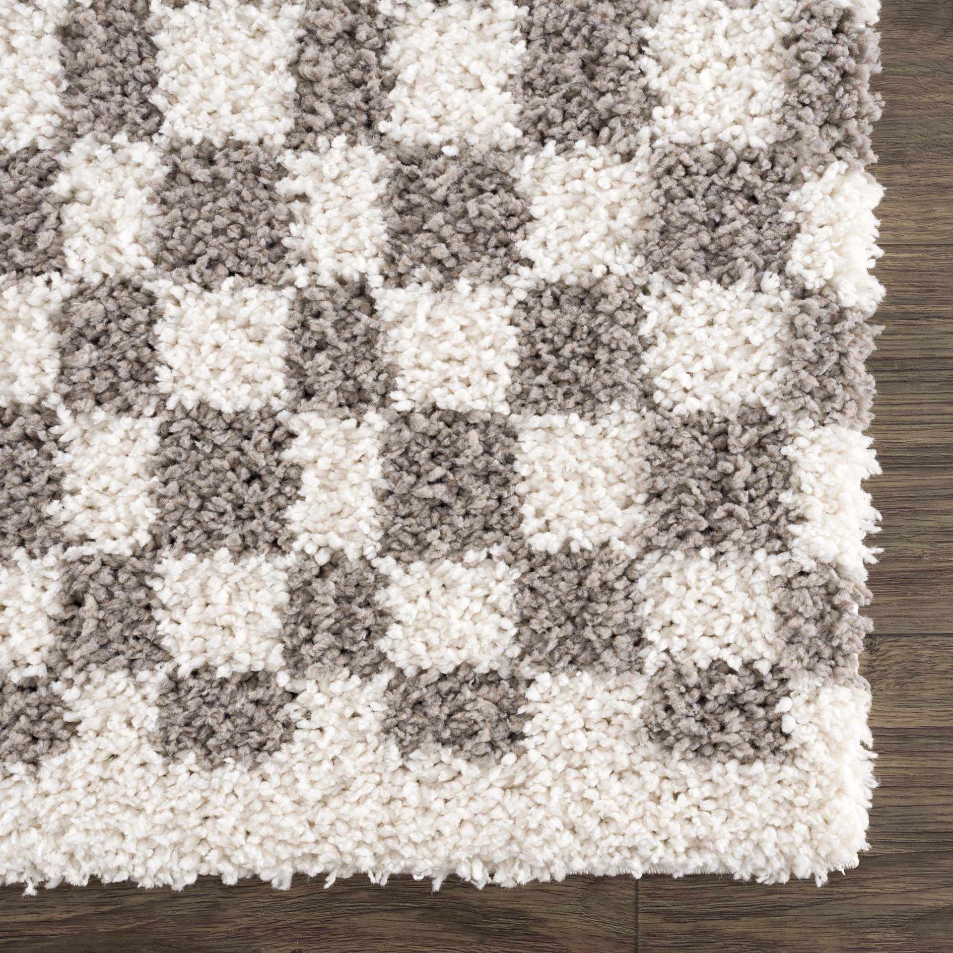 Kieu Taupe Checkered Plush Rug