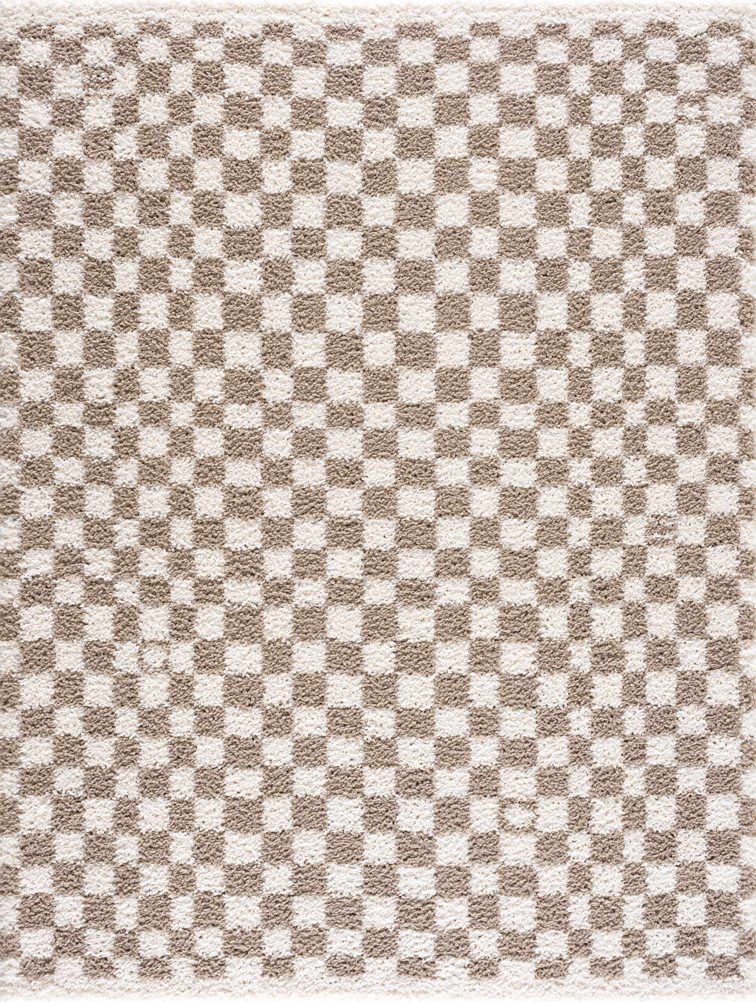 Kieu Taupe Checkered Shag Rug