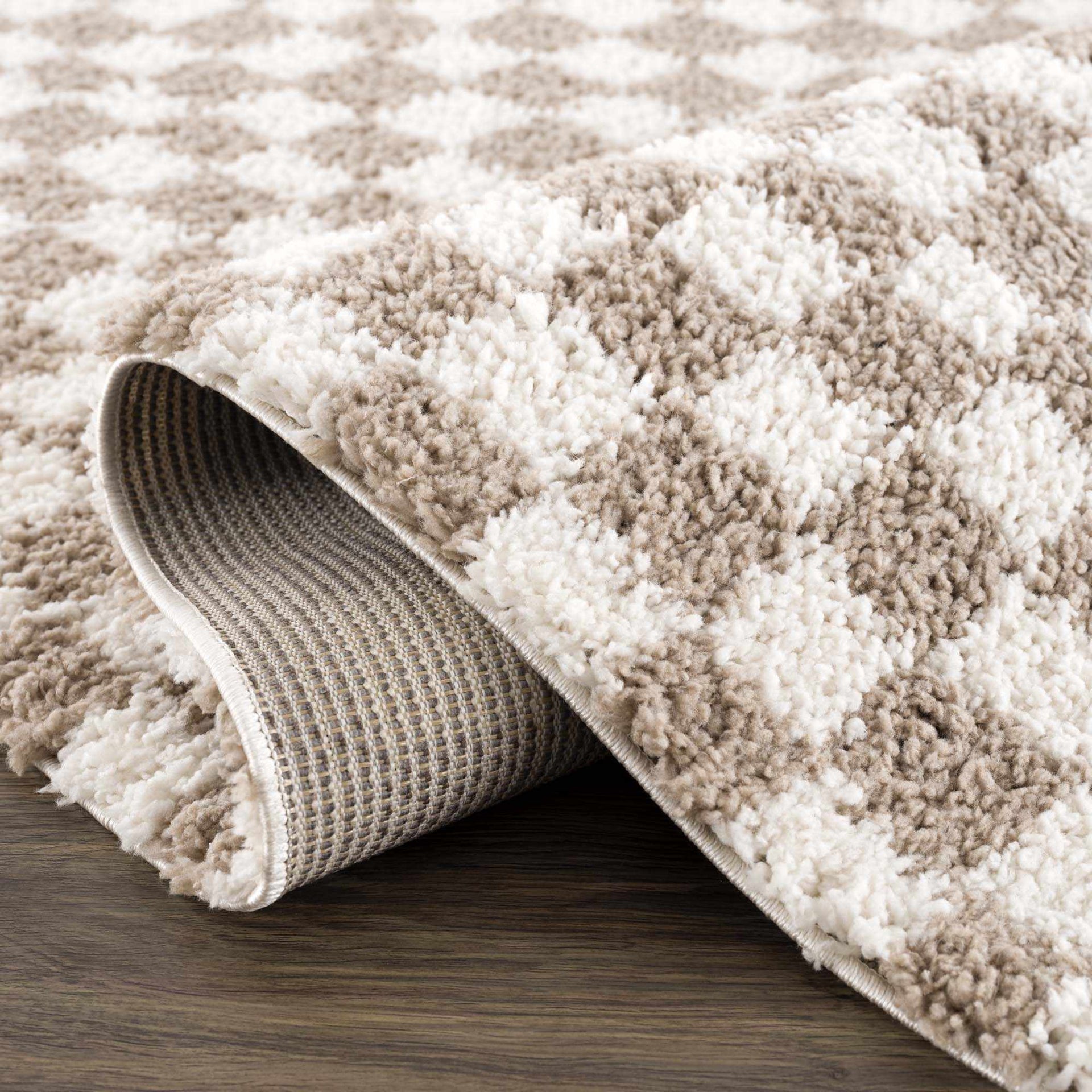 Kieu Taupe Checkered Shag Rug