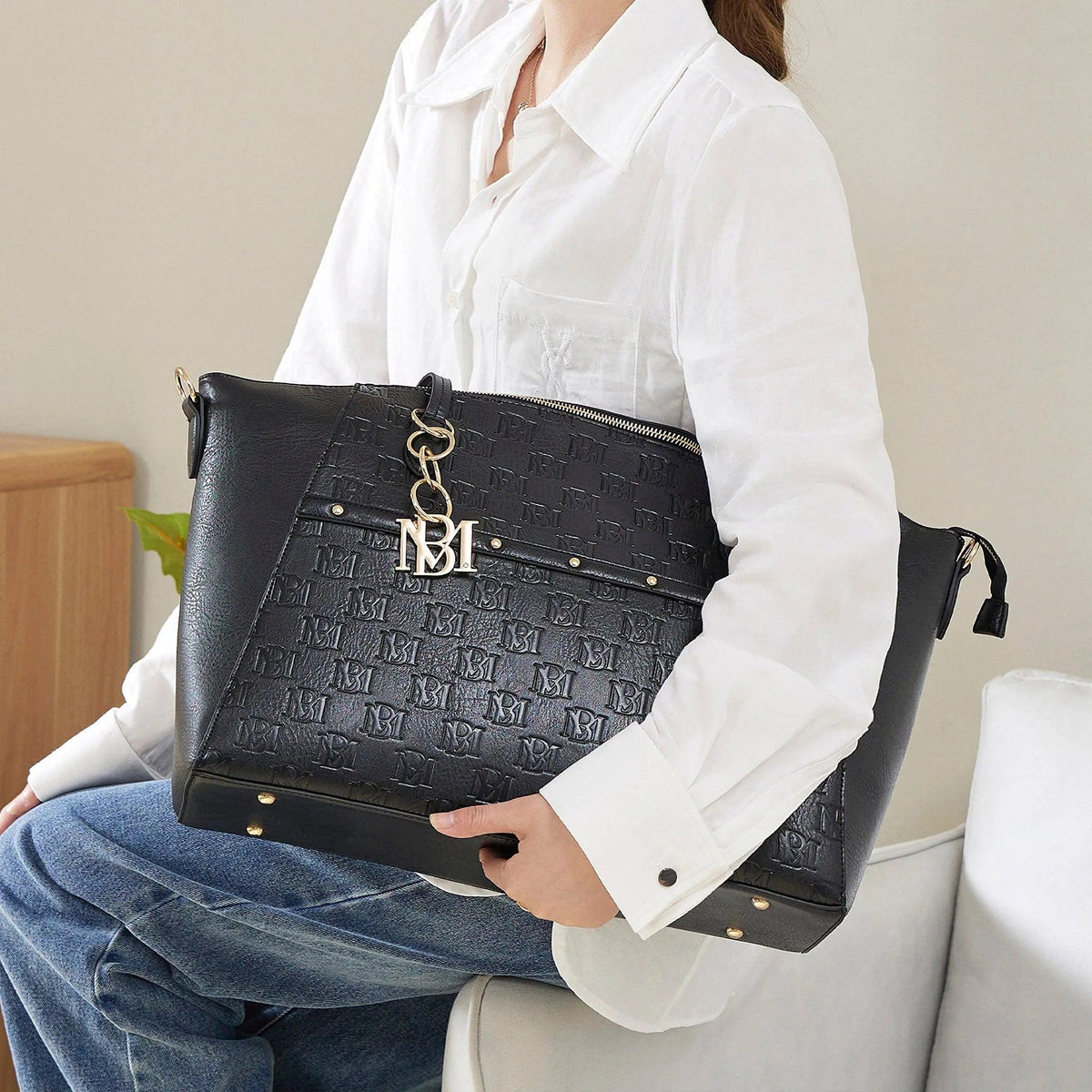 Caroline Vegan Leather Monogram Weekender Duffel Bag