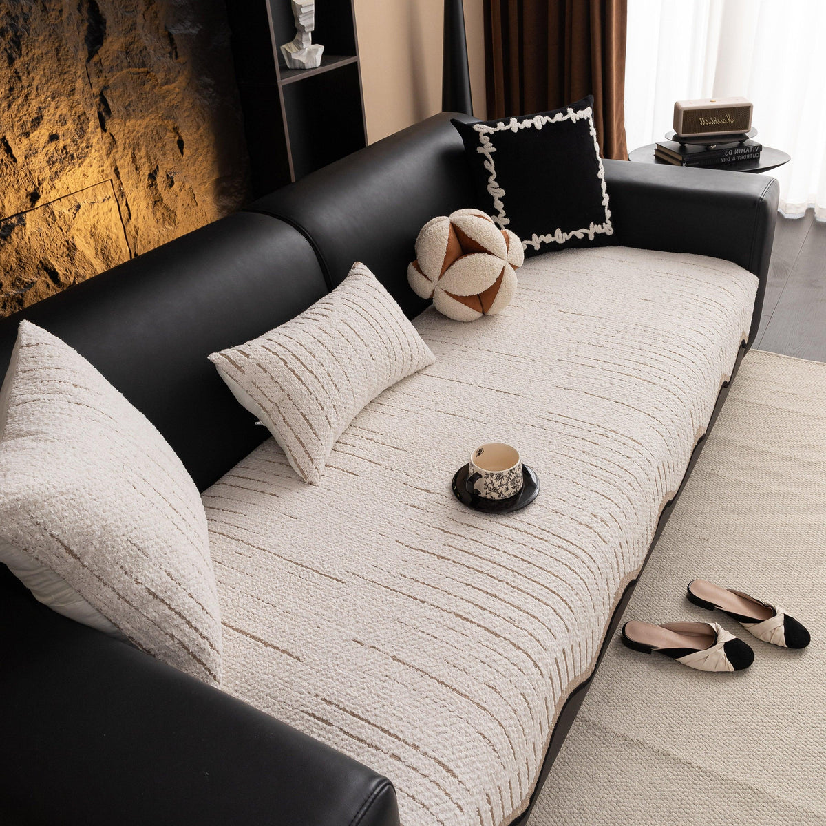 Textured Sofa Seat Cover with Wave Edge – Non-Slip, Washable Couch Throw Protector
