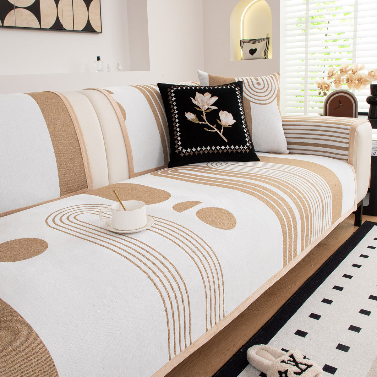 Modern Geometric Sofa Cover - Thick Woven, Pet Friendly, Stylish Couch Protector