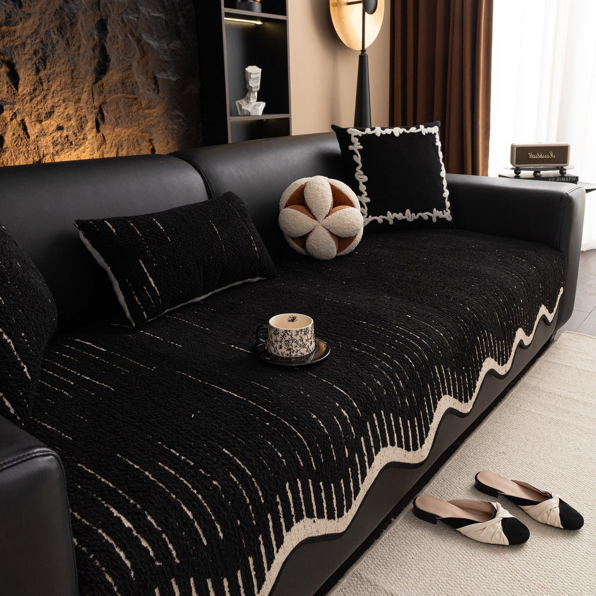 Textured Sofa Seat Cover with Wave Edge – Non-Slip, Washable Couch Throw Protector