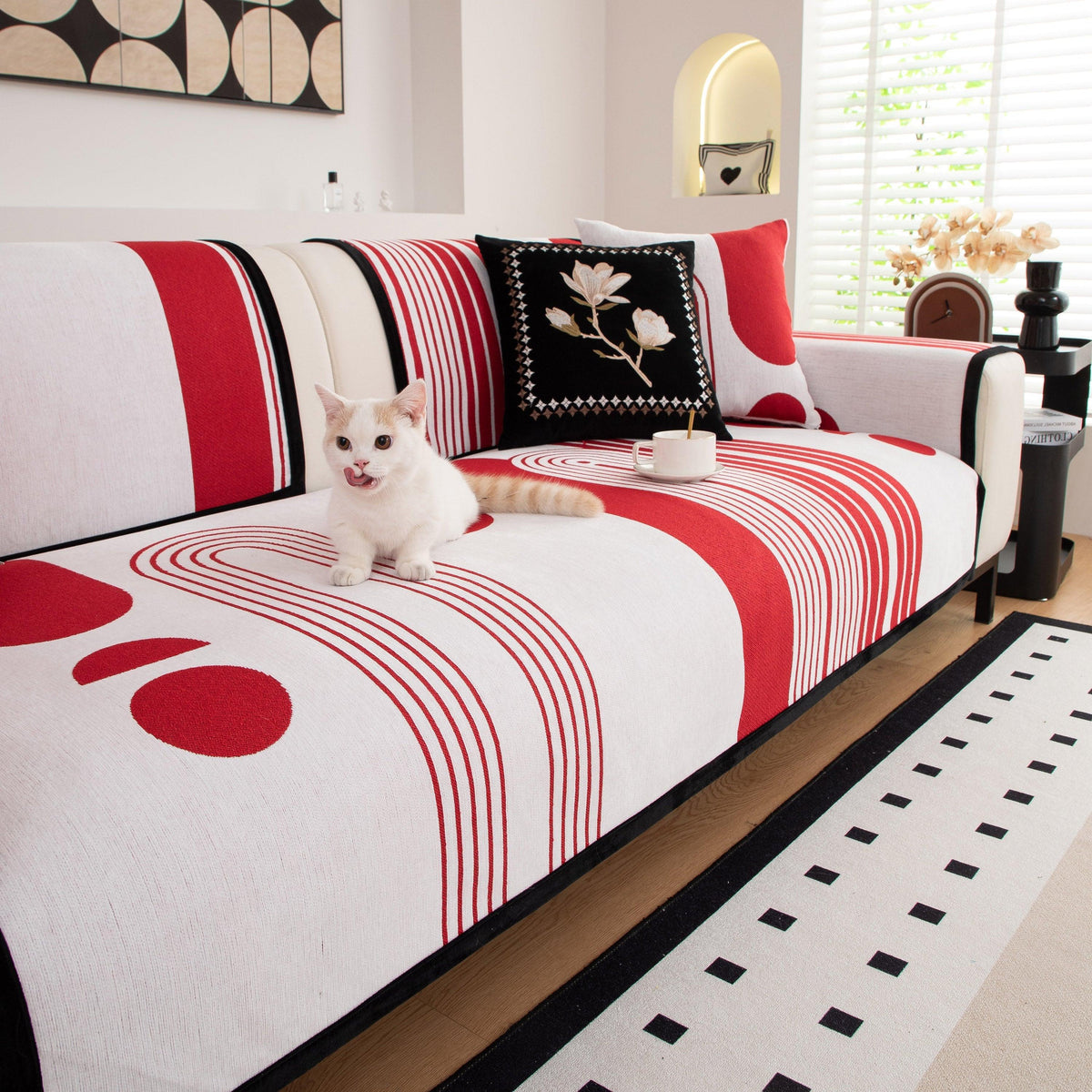 Modern Geometric Sofa Cover - Thick Woven, Pet Friendly, Stylish Couch Protector