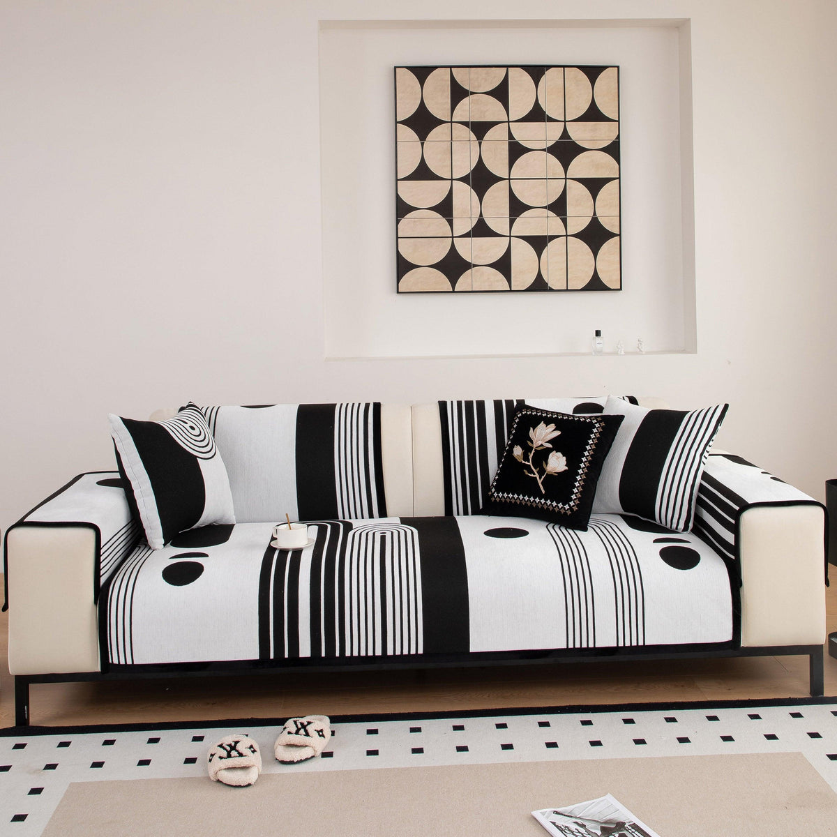 Modern Geometric Sofa Cover - Thick Woven, Pet Friendly, Stylish Couch Protector