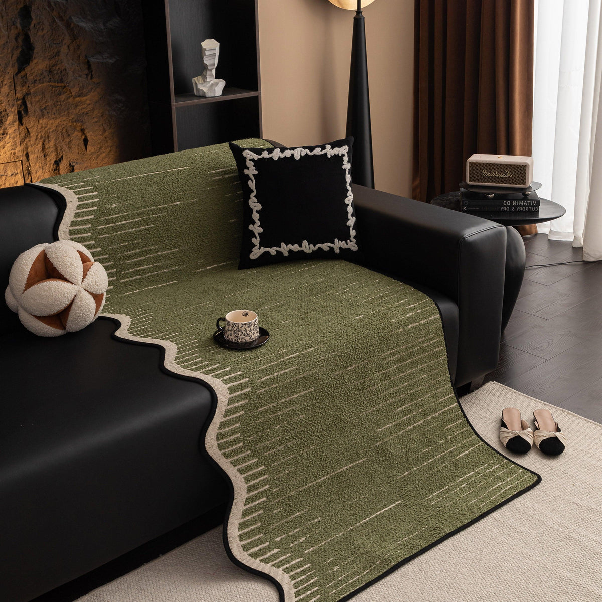 Textured Sofa Seat Cover with Wave Edge – Non-Slip, Washable Couch Throw Protector