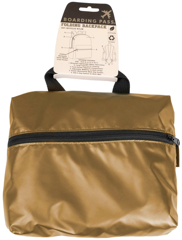 Boarding Pass Recycled Metallic Foldable & Packable Pouch Backpack