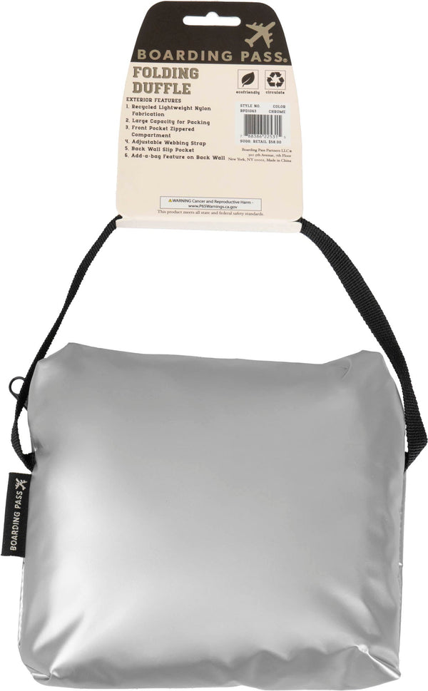Boarding Pass Recycled Metallic Foldable & Packable Pouch Duffel Travel Bag