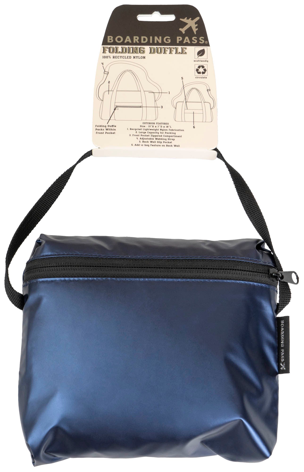 Boarding Pass Recycled Metallic Foldable & Packable Pouch Duffel Travel Bag