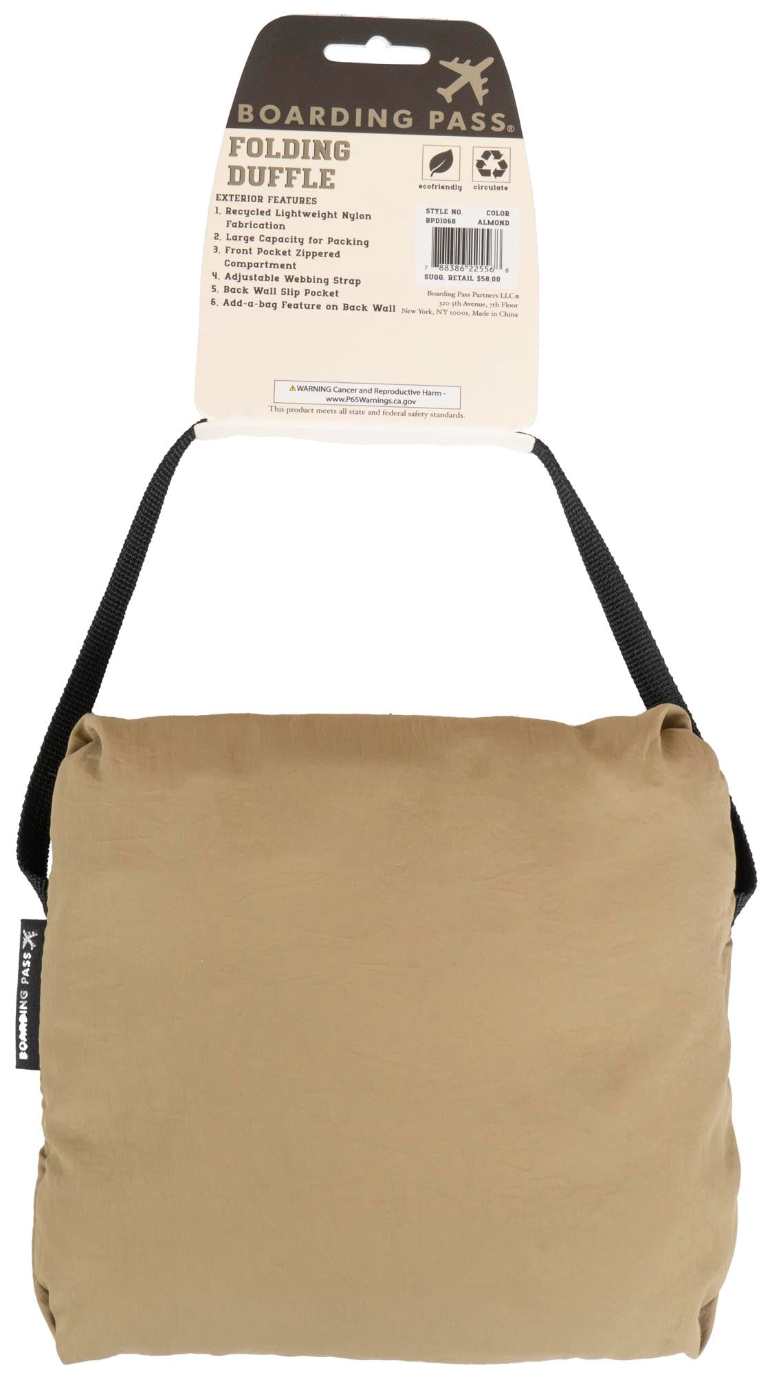 Boarding Pass Recycled Foldable & Packable Pouch Duffel Travel Bag