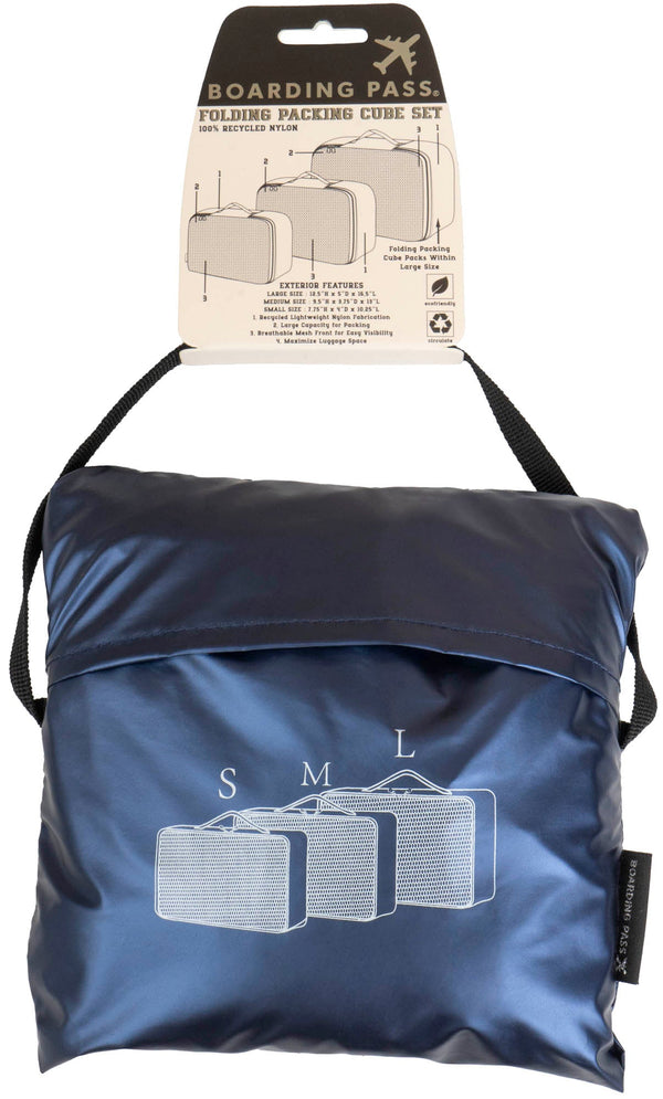Boarding Pass Recycled Metallic Foldable & Packable Pouch Packing Cubes Set