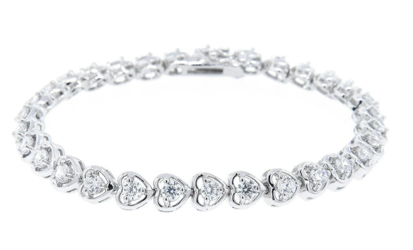14k White Gold Plated Heart Tennis Bracelet - Gifts for You 'n Me